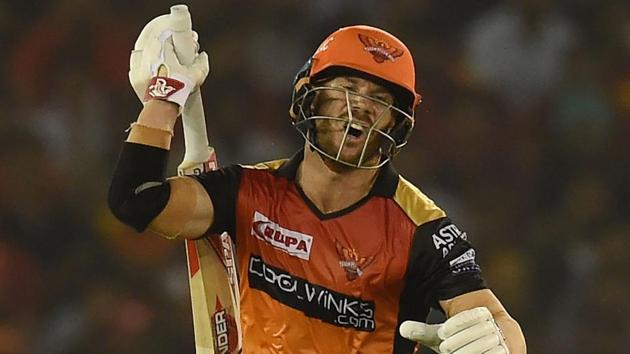Sunrisers Hyderabad batsman David Warner reacts after playing a shot during the 2019 Indian Premier League.(AFP)