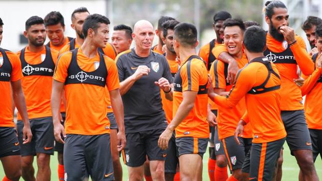 Indian football team with former coach Stephen Constantine (in black).(Agencies)