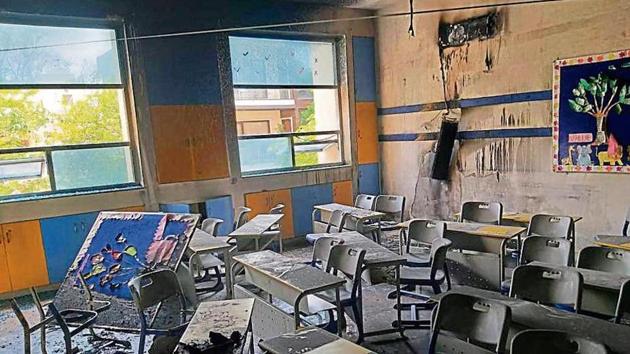 Some benches and school bags were damaged in the fire.(Sourced)