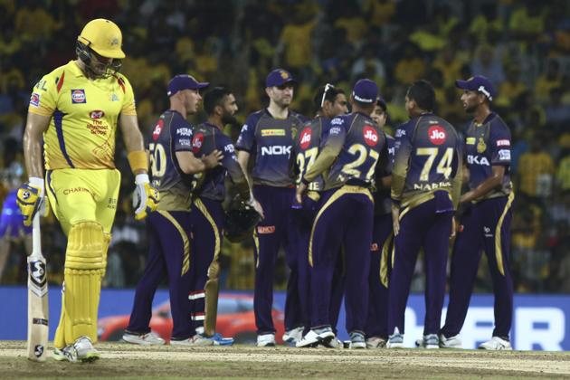 Kolkata Knight Riders team celebrates after taking the wicket of Shane Watson. (AP) Kolkata Knight Riders team celebrates after taking the wicket of Shane Watson. (AP)