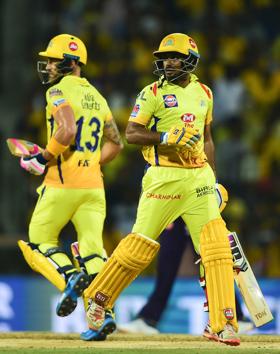 Chennai: CSK players Faf du Plessis and Ambati Rayudu takes run between the wicket during the Indian Premier League 2019 (IPL T20) cricket match between Chennai Super Kings (CSK) and Kolkata Knight Riders (KKR). (PTI) Chennai: CSK players Faf du Plessis and Ambati Rayudu takes run between the wicket during the Indian Premier League 2019 (IPL T20) cricket match between Chennai Super Kings (CSK) and Kolkata Knight Riders (KKR). (PTI)