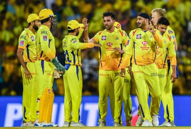 Chennai: CSK bowler Harbhajan Singh celebrates after claiming the wicket of KKR batsman Sunil Narine. (PTI) Chennai: CSK bowler Harbhajan Singh celebrates after claiming the wicket of KKR batsman Sunil Narine. (PTI)