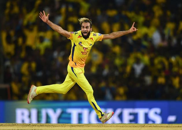 Chennai: CSK bowler Imran Tahir celebrates after claiming the wicket of KKR batsman Shubman Gill. (PTI) Chennai: CSK bowler Imran Tahir celebrates after claiming the wicket of KKR batsman Shubman Gill. (PTI)