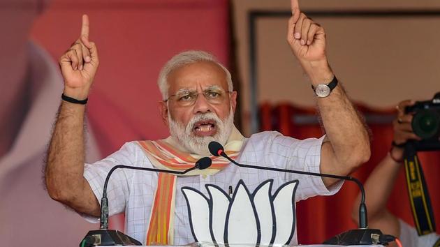 Prime minister Narendra Modi during an election rally, ahead of Lok Sabha polls, at Chitradurga, Tuesday, April 09, 2019. (PTI file photo) Prime minister Narendra Modi during an election rally, ahead of Lok Sabha polls, at Chitradurga, Tuesday, April 09, 2019. (PTI file photo)
