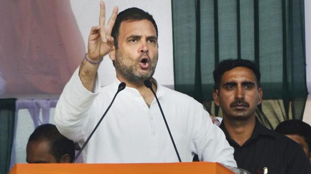 Congress president Rahul Gandhi addresses an election campaign rally ahead of the Lok Sabha polls, at Panchgram in Silchar, Assam, Tuesday, April 9, 2019. (PTI file photo) Congress president Rahul Gandhi addresses an election campaign rally ahead of the Lok Sabha polls, at Panchgram in Silchar, Assam, Tuesday, April 9, 2019. (PTI file photo)