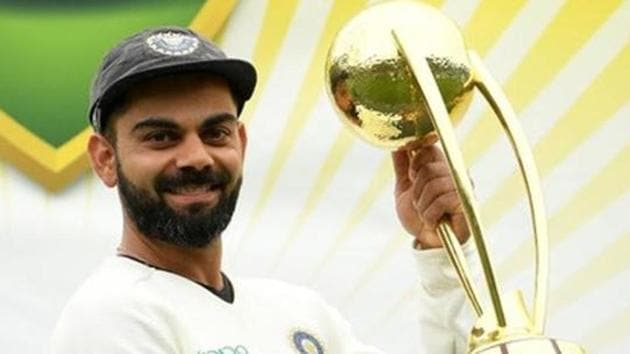 FILE PHOTO: India's captain Virat Kohli lifts the Border-Gavaskar Trophy as they celebrate a 2-1 series victory over Australia following play being abandoned in the fourth test match between Australia and India at the SCG in Sydney, Australia, January 7, 2019.(REUTERS)