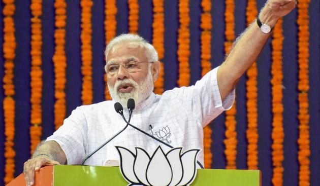 Prime minister Narendra Modi addresses an election rally for the Lok Sabha polls, near Panaji in Goa, Wednesday. (PTI) Prime minister Narendra Modi addresses an election rally for the Lok Sabha polls, near Panaji in Goa, Wednesday. (PTI)