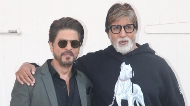 Actors Amitabh Bachchan and Shah Rukh Khan during the promotions of Badla in Mumbai.(IANS)
