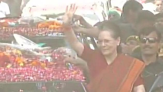 UPA chairperson Sonia Gandhi waves during her roadshow in Raebareli (ANI) UPA chairperson Sonia Gandhi waves during her roadshow in Raebareli (ANI)