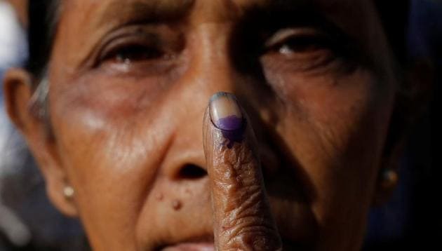 A woman shows her ink-stained finger on Thursday after voting at a polling centre during the first phase of general election in Alipurduar district in West Bengal (REUTERS) A woman shows her ink-stained finger on Thursday after voting at a polling centre during the first phase of general election in Alipurduar district in West Bengal (REUTERS)