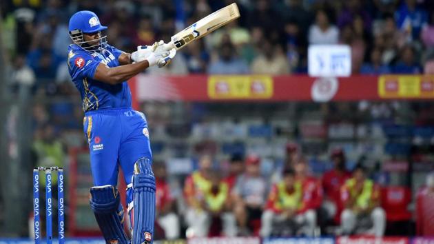 Mumbai Indians player Kieron Pollard plays a shot during the Indian Premier League 2019 (IPL T20) cricket match against Kings XI Punjab at Wankhede Stadium in Mumbai, Wednesday, April 10, 2019 (PTI) Mumbai Indians player Kieron Pollard plays a shot during the Indian Premier League 2019 (IPL T20) cricket match against Kings XI Punjab at Wankhede Stadium in Mumbai, Wednesday, April 10, 2019 (PTI)