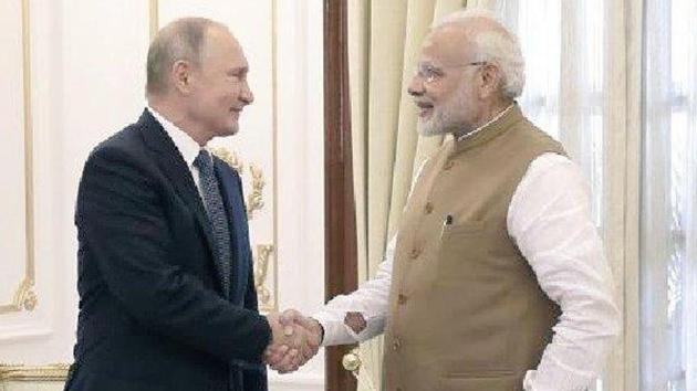 Prime Minister Narendra Modi has been honoured with Russia’s highest state decoration, the Order of St Andrew the Apostle.(India in Russia/Twitter)