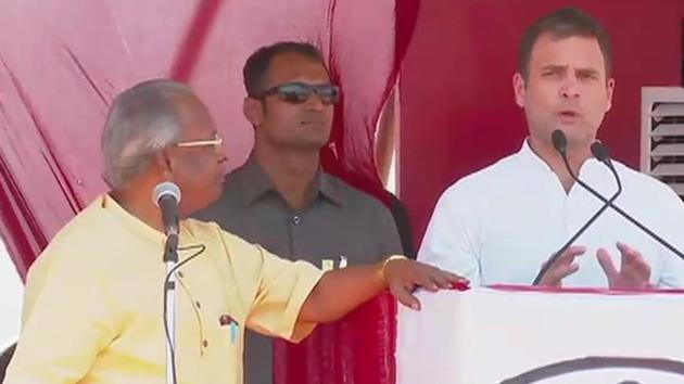 Congress president Rahul Gandhi addressing a public rally in Tamil Nadu’s Krishnagiri on Friday. (ANI) Congress president Rahul Gandhi addressing a public rally in Tamil Nadu’s Krishnagiri on Friday. (ANI)
