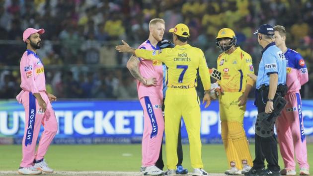 Players of Chennai Super Kings', in yellow, and Rajasthan Royals discuss with an umpire over a No Ball during the VIVO IPL T20 cricket match between Rajasthan Royals and Chennai Super Kings in Jaipur, India, Thursday, April 11, 2019 (AP) Players of Chennai Super Kings', in yellow, and Rajasthan Royals discuss with an umpire over a No Ball during the VIVO IPL T20 cricket match between Rajasthan Royals and Chennai Super Kings in Jaipur, India, Thursday, April 11, 2019 (AP)