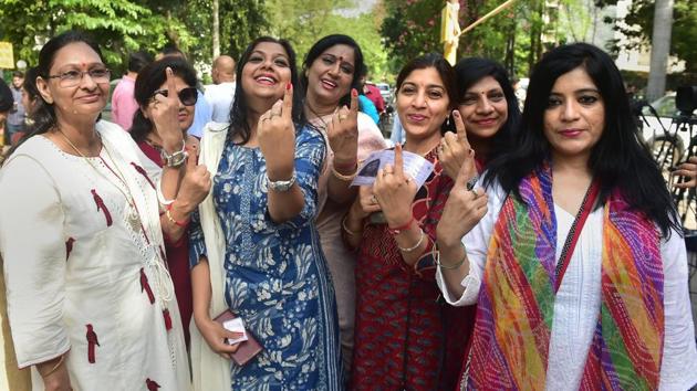 Noida: People show their finger marked with indelible ink, after casting their vote during the first phase of general elections, at a polling station in Noida, Thursday, April 11, 2019. (PTI Photo / Manvender Vashist)(PTI4_11_2019_000121B)(PTI)