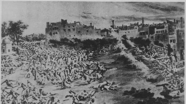 1919 - A Scene of Jallianwala Bagh Massacre at Amritsar.