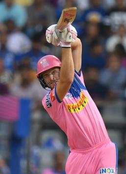 Rajasthan Royals batsman Jos Buttler plays a shot during the 2019 Indian Premier League (IPL) Twenty20 cricket match between Mumbai Indians and Rajasthan Royals at the Wankhede Stadium in Mumbai. (AFP)