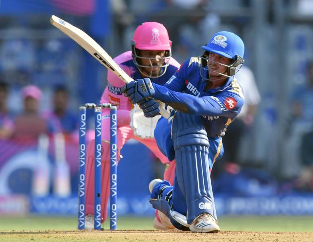 Mumbai Indians cricketer Quinton de Kock plays a shot during the 2019 Indian Premier League (IPL) Twenty20 cricket match between Mumbai Indians and Rajasthan Royals at the Wankhede Stadium in Mumbai. (AFP)