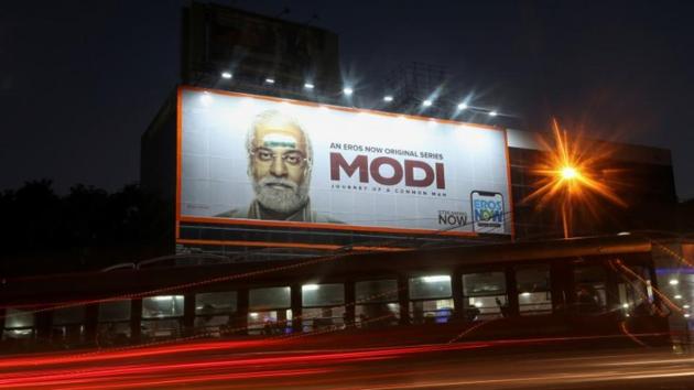 Traffic moves past a billboard of a web series “Modi: Journey of a Common Man” in Mumbai, Maharashtra. (Francis Mascarenhas / REUTERS) Traffic moves past a billboard of a web series “Modi: Journey of a Common Man” in Mumbai, Maharashtra. (Francis Mascarenhas / REUTERS)