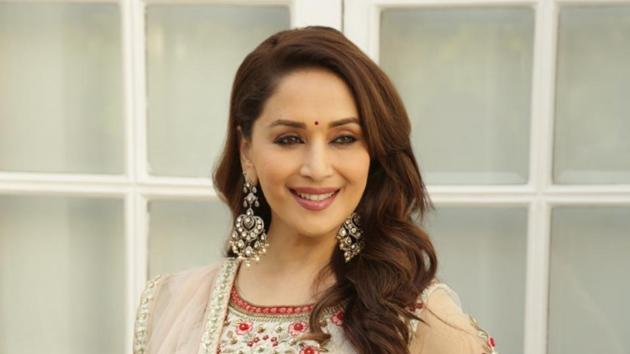 Madhuri Dixit at a photo shoot during the promotions for Kalank in New Delhi, on April 13.(IANS)