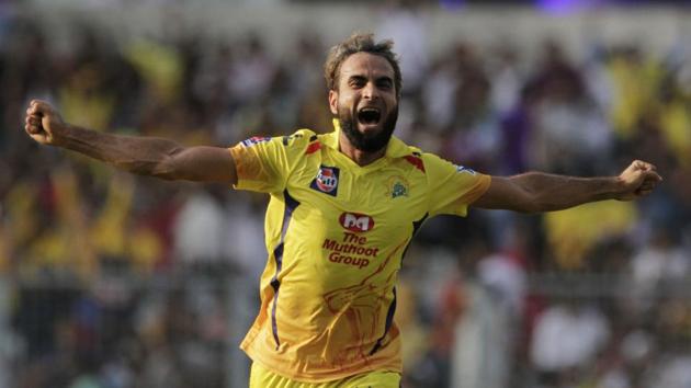 Chennai Super Kings' Imran Tahir celebrates the dismissal of Kolkata Knight Riders' Nitish Rana. (AP)