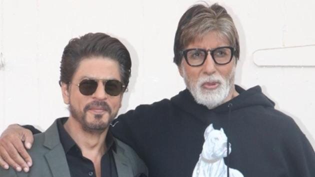 Actors Amitabh Bachchan and Shah Rukh Khan during the promotions of Badla in Mumbai.(IANS)