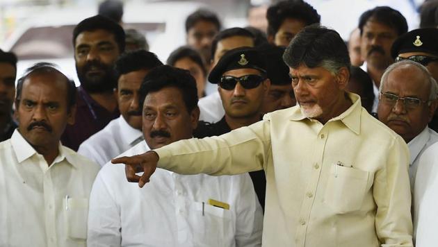 Andhra Pradesh Chief Minister N Chandrababu Naidu after meeting Election Commission officials in New Delhi,on Saturday. (PTI) Andhra Pradesh Chief Minister N Chandrababu Naidu after meeting Election Commission officials in New Delhi,on Saturday. (PTI)