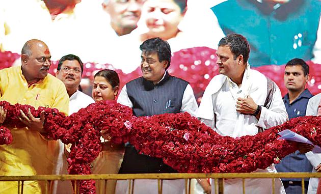 Congress president Rahul Gandhi with state Congress chief Ashok Chavan and other leaders at a rally in Nanded on Monday. Chavan is the Congress’s candidate from Nanded constituency. (HT) Congress president Rahul Gandhi with state Congress chief Ashok Chavan and other leaders at a rally in Nanded on Monday. Chavan is the Congress’s candidate from Nanded constituency. (HT)