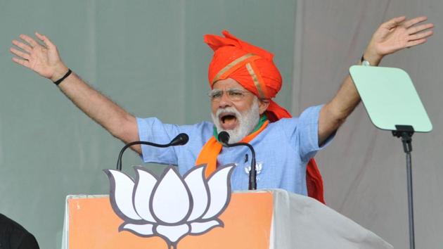 Prime Minister Narendra Modi said on Sunday the Bharatiya Janata Party (BJP) was riding a wave stronger than the support it received in the 2014 Lok Sabha elections. (Nitin Kanotra/HT Photo) Prime Minister Narendra Modi said on Sunday the Bharatiya Janata Party (BJP) was riding a wave stronger than the support it received in the 2014 Lok Sabha elections. (Nitin Kanotra/HT Photo)