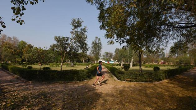 A man jogs at Jharoda Kalan village in south-west Delhi’s Najafgarh, that has been adopted by the local politicians.(Biplov Bhuyan/HT PHOTO)