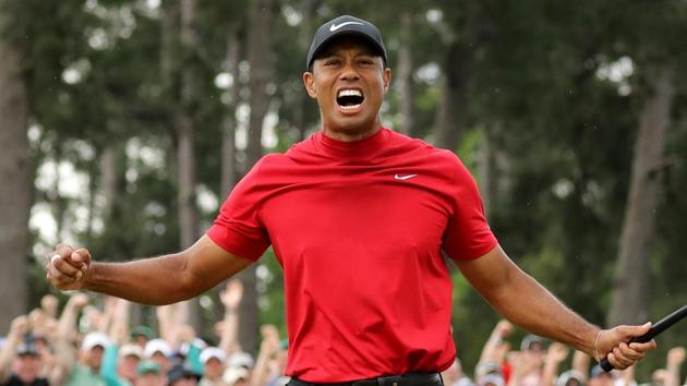 Tiger Woods of the U.S. celebrates on the 18th hole to win the 2019 Masters.(REUTERS)