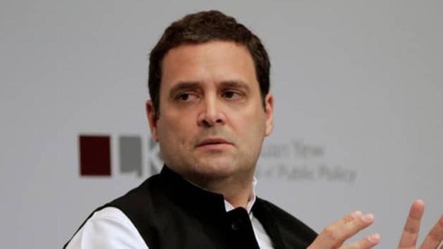 Congress president Rahul Gandhi addressing the media during release of Congress Party Manifesto 2019 for upcoming Lok Sabha election at AICC, in New Delhi on April 2, 2019.(Ajay Aggarwal/HT Photo)