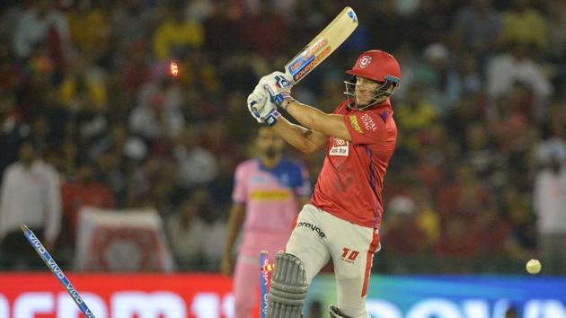 Kings XI Punjab cricketer David Miller is bowled on a no-ball during the 2019 Indian Premier League. (AFP) Kings XI Punjab cricketer David Miller is bowled on a no-ball during the 2019 Indian Premier League. (AFP)
