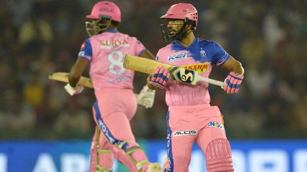 Rajasthan Royals cricketers Rahul Tripathi (R) and Sanju Samson run between the wickets. (AFP) Rajasthan Royals cricketers Rahul Tripathi (R) and Sanju Samson run between the wickets. (AFP)