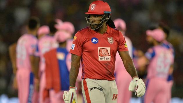 Rajasthan Royals cricketer celebrates the dismissal of Kings XI Punjab cricketer Chris Gayle (C). (AFP) Rajasthan Royals cricketer celebrates the dismissal of Kings XI Punjab cricketer Chris Gayle (C). (AFP)