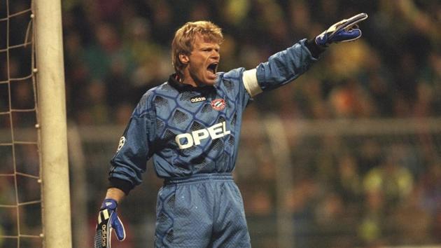 18 Mar 1998: Goalkeeper Oliver Kahn of Bayern Munich shouts some orders during the match between Borussia Dortmund and Bayern Munich in the European Champions League Quarter-Finals played at the Westfalenstadion, Dortmund, Germany. Borussia Dortmund won1-0. Mandatory Credit: Ben Radford /Allsport(Getty Images)