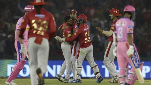 Murugan Ashwin of Kings XI Punjab, center, celebrates the wicket of Ashton Turner of Rajasthan Royals. (AP) Murugan Ashwin of Kings XI Punjab, center, celebrates the wicket of Ashton Turner of Rajasthan Royals. (AP)