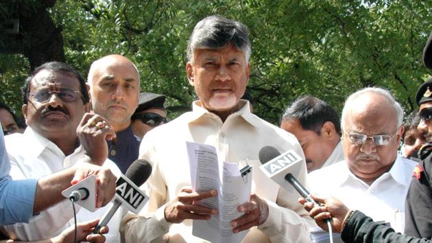 Telugu Desam Party (TDP) President and Chief Minister of Andhra Pradesh N. Chandrababu Naidu talks to media person after filling a review petition over non-functioning of electronic voting machines (EVMs) at Election Commission of India in New Delhi on Saturday. (ANI) Telugu Desam Party (TDP) President and Chief Minister of Andhra Pradesh N. Chandrababu Naidu talks to media person after filling a review petition over non-functioning of electronic voting machines (EVMs) at Election Commission of India in New Delhi on Saturday. (ANI)