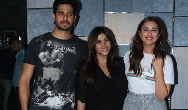 Sidharth Malhotra and Parineeti Chopra pose with Ekta Kapoor.(Photo: Varinder Chawla)