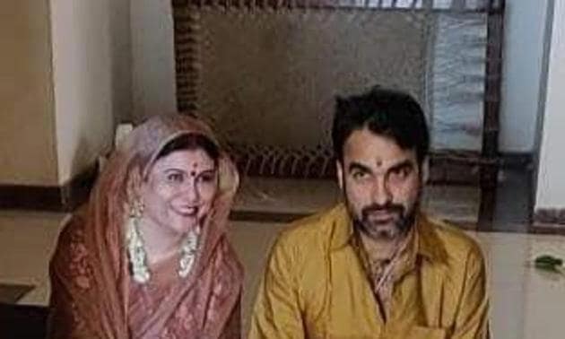 Pankaj Tripathi with wife Mridula as they perform puja at their new house.