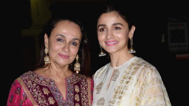 Soni Razdan with her daughter and Alia Bhatt at the screening of the film No Fathers in Kashmir in Mumbai.(IANS)