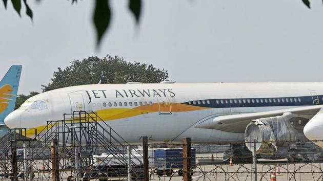 Jet Airways aircraft parked on the tarmac at Chattrapati Shivaji International Airport in Mumbai. (Satyabrata Tripathy/HT Photo) Jet Airways aircraft parked on the tarmac at Chattrapati Shivaji International Airport in Mumbai. (Satyabrata Tripathy/HT Photo)