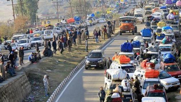 The movement of civilian traffic was restricted on Wednesdays and Sundays to allow unhindered movement of convoys. (PTI) The movement of civilian traffic was restricted on Wednesdays and Sundays to allow unhindered movement of convoys. (PTI)