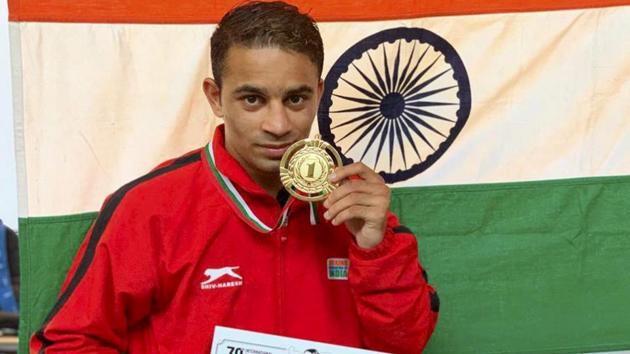 Boxer Amit Panghal poses with his gold medal secured at the 70th Strandja Memorial tournament, in Sopia, Bulgaria, Tuesday, Feb 19, 2019.(PTI) Boxer Amit Panghal poses with his gold medal secured at the 70th Strandja Memorial tournament, in Sopia, Bulgaria, Tuesday, Feb 19, 2019.(PTI)