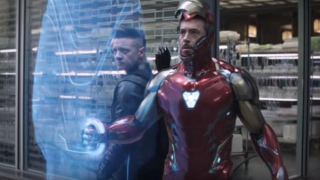 Robert Downey Jr as Iron Man and Jeremy Renner as Clint Barton in a still from the latest Avengers: Endgame TV spot.