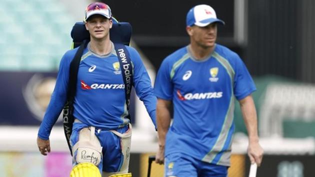 Australia's David Warner (R) and Steve Smith during nets.(REUTERS)