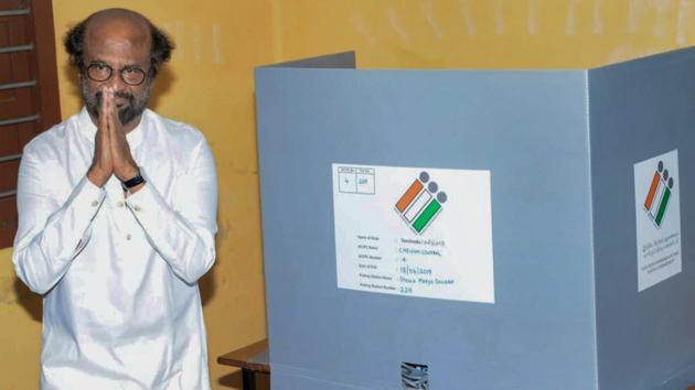 Tamil superstar and aspiring politician Rajinikanth on Friday said he is ready to contest assembly elections in Tamil Nadu “whenever” the state goes to the polls. The state voted for 18 assembly seats along with 38 Lok Sabha seats in the second phase of the national elections on Thursday. The assembly bypolls are crucial for the stability of the AIADMK government in the state. (R Senthil Kumar / PTI File) 