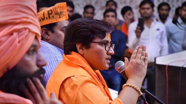 The Bharatiya Janata Party’s Bhopal candidate and Malegaon blast accused Sadhvi Pragya Thakur said that former Mumbai Anti-Terrorist Squad chief Hemant Karkare, who died in action during the Mumbai terror attacks, had tortured her. She added that the top cop died after she cursed him. (PTI File) 