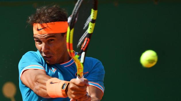 Spain's Rafael Nadal returns a ball to Bulgaria's Grigor Dimitrov.(AFP)