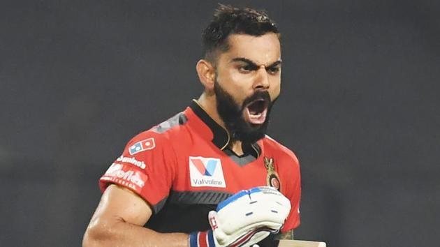 Royal Challengers Bangalore's cricketer Virat Kohli celebrates after scoring his century. (AFP) Royal Challengers Bangalore's cricketer Virat Kohli celebrates after scoring his century. (AFP)